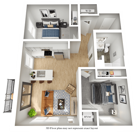 Floor plan for 2 beds, 1 bath, 785 sqft
